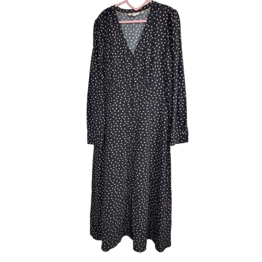 Boden Elsie Midi Dress Spot Print Long Sleeve Button Front Poinsettia Black 8R